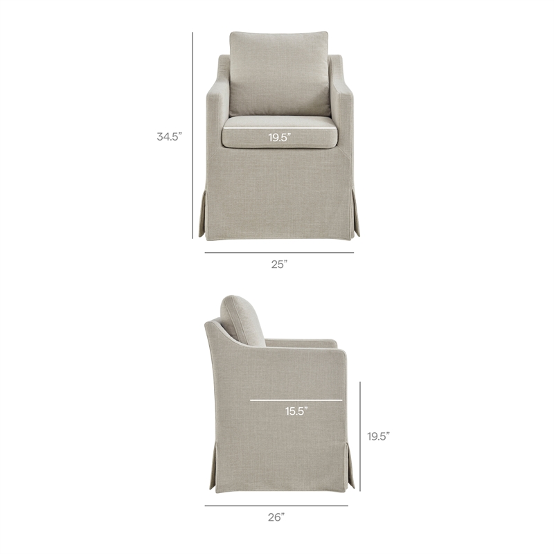 Serene Performance Fabric Dining Armchair with Floor-Length Skirt in Linen