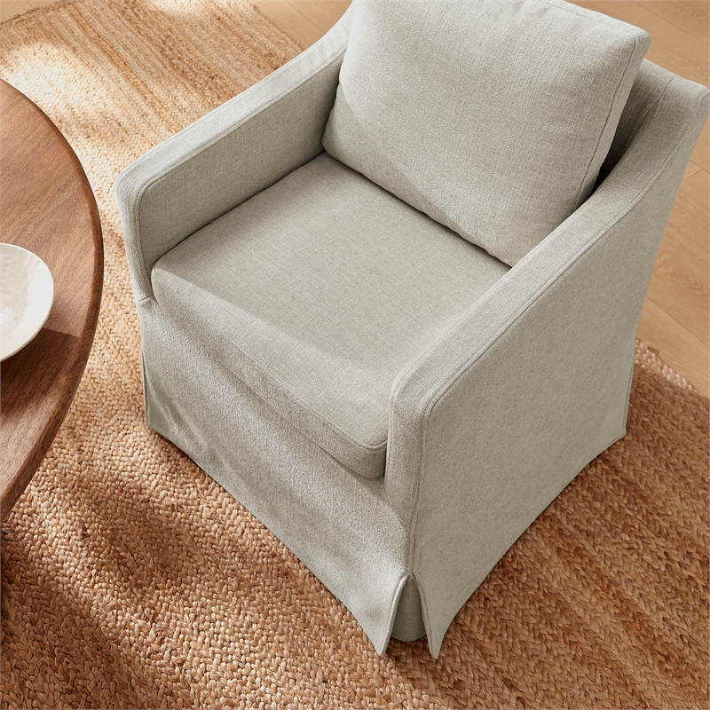 Serene Performance Fabric Dining Armchair with Floor-Length Skirt in Linen