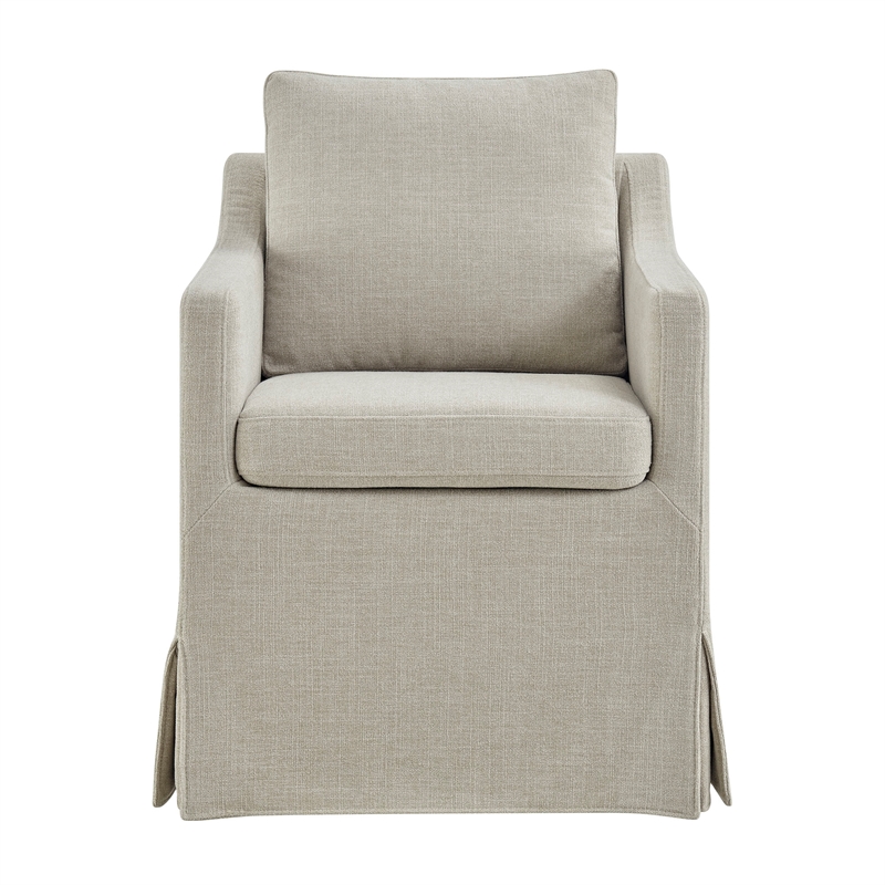 Serene Performance Fabric Dining Armchair with Floor-Length Skirt in Linen