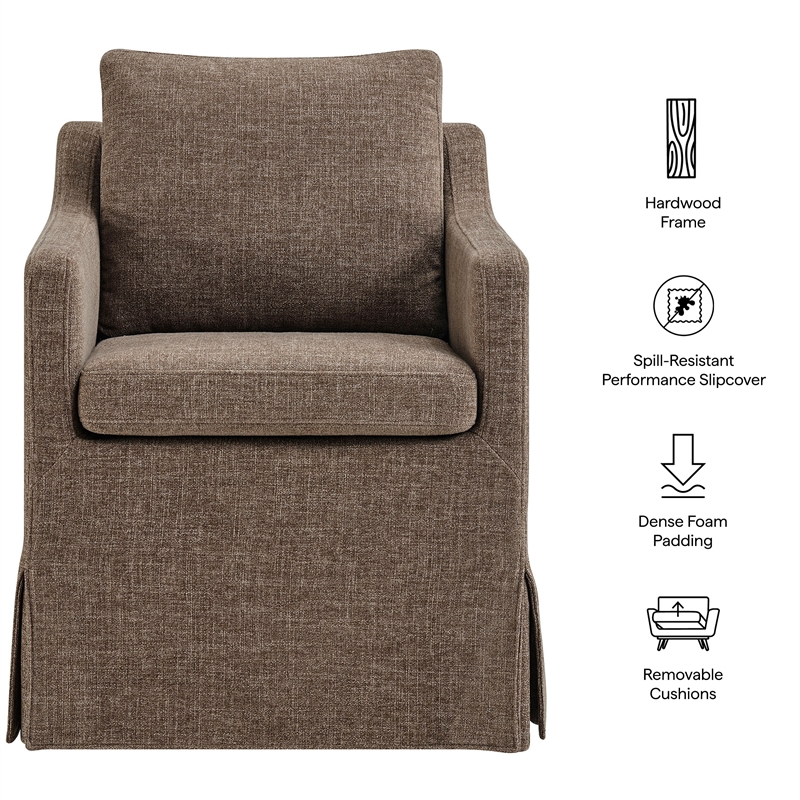 Serene Performance Fabric Dining Armchair with Floor-Length Skirt in Mocha