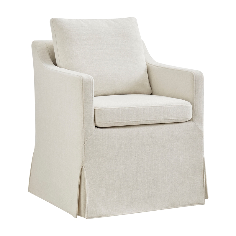 Serene Performance Fabric Dining Armchair with Floor-Length Skirt in Salt
