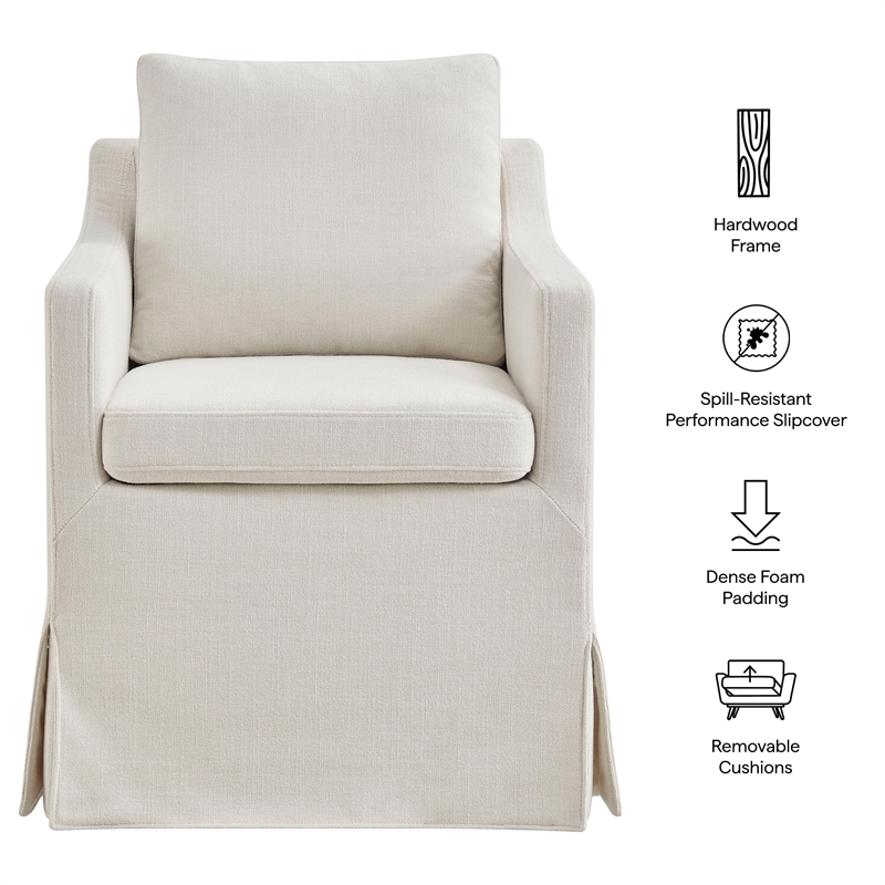 Serene Performance Fabric Dining Armchair with Floor-Length Skirt in Salt