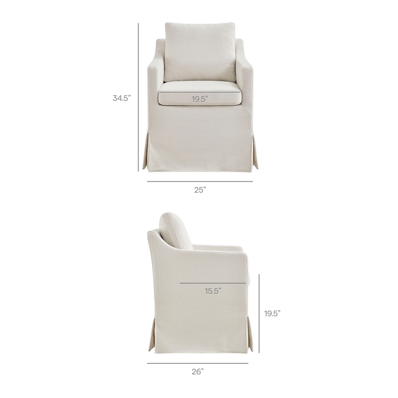 Serene Performance Fabric Dining Armchair with Floor-Length Skirt in Salt