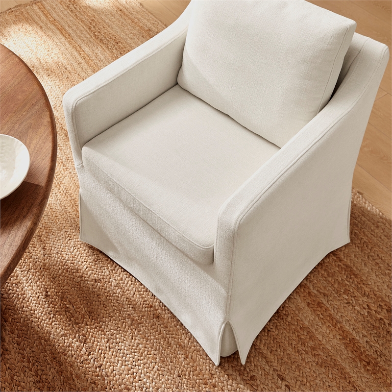 Serene Performance Fabric Dining Armchair with Floor-Length Skirt in Salt