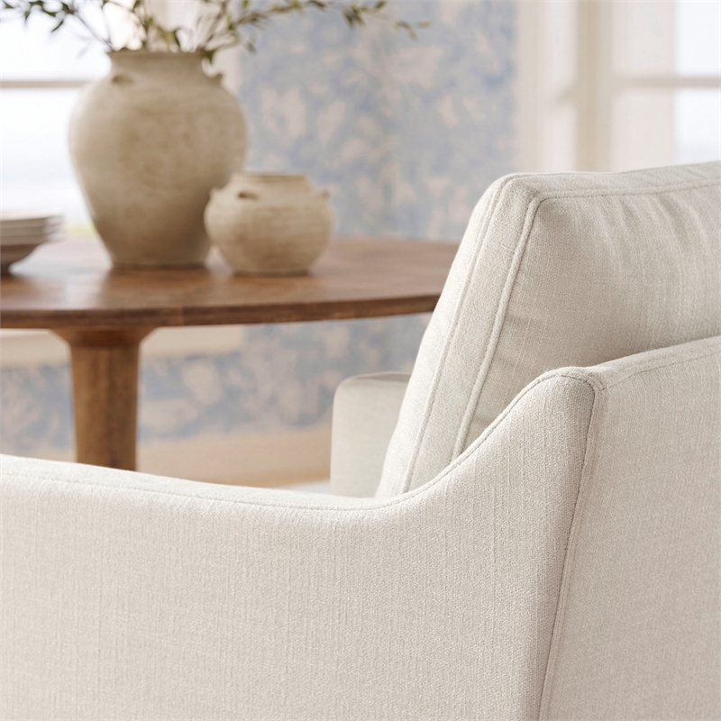 Serene Performance Fabric Dining Armchair with Floor-Length Skirt in Salt