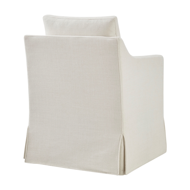 Serene Performance Fabric Dining Armchair with Floor-Length Skirt in Salt