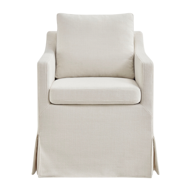Serene Performance Fabric Dining Armchair with Floor-Length Skirt in Salt