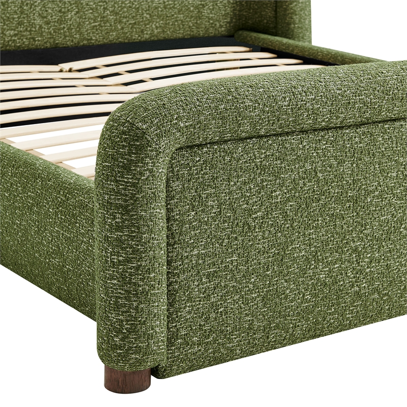 Tasmin Upholstered Fabric Queen Platform Bed with Rounded Headboard in Olive