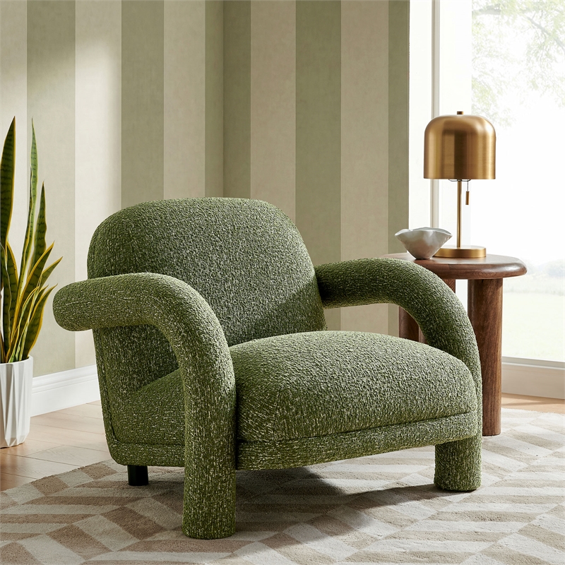 Ferris Textured Fabric Lounge Chair with Arched Arms in Olive