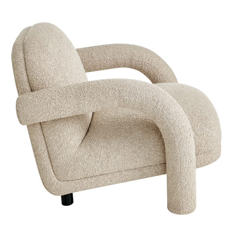 Ferris Textured Fabric Lounge Chair with Arched Arms in Linen