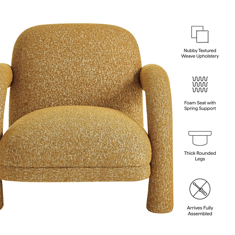 Ferris Textured Fabric Lounge Chair with Arched Arms in Mustard