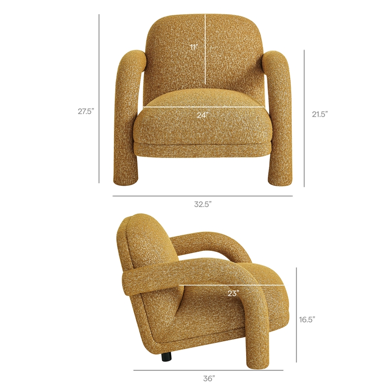 Ferris Textured Fabric Lounge Chair with Arched Arms in Mustard