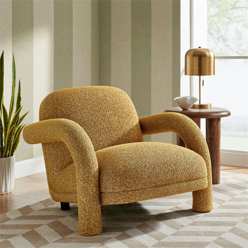 Ferris Textured Fabric Lounge Chair with Arched Arms in Mustard