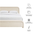 Beck Performance Velvet King Platform Bed with Piped Headboard in Alabaster