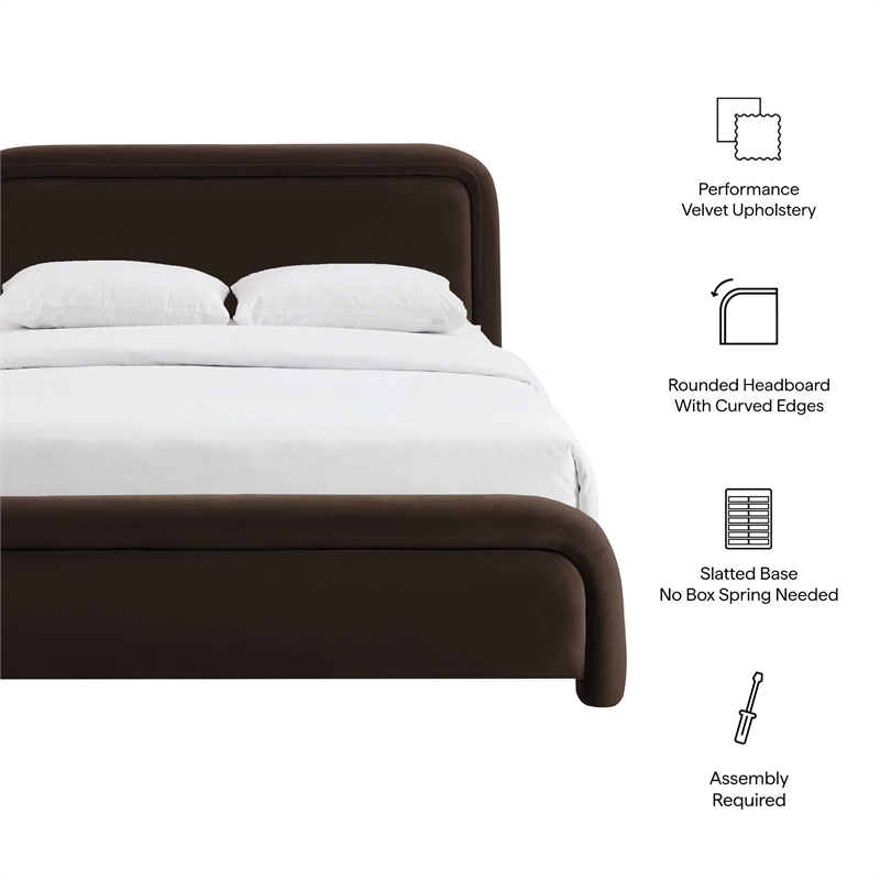 Beck King Performance Velvet Platform Bed in Chocolate Brown