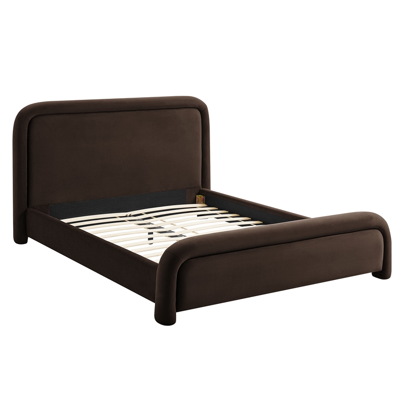 Beck King Performance Velvet Platform Bed in Chocolate Brown