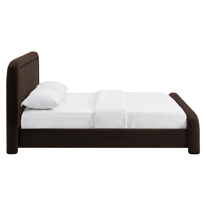Beck King Performance Velvet Platform Bed in Chocolate Brown