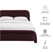 Beck Performance Velvet King Platform Bed with Piped Headboard in Mulberry
