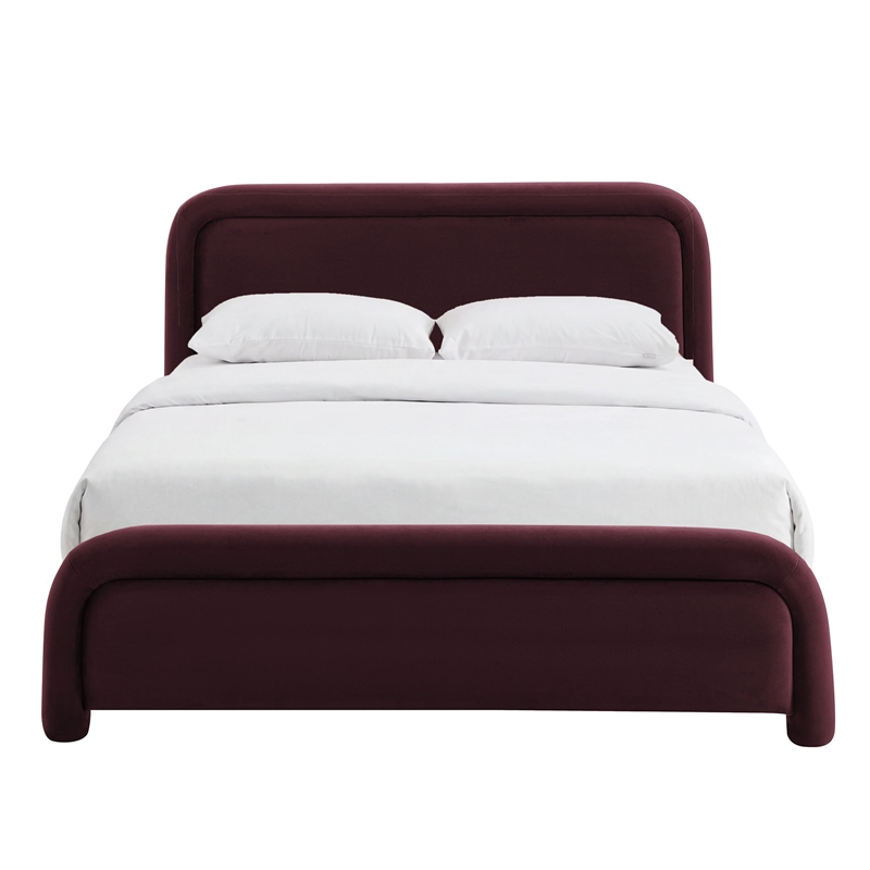 Beck Performance Velvet King Platform Bed with Piped Headboard in Mulberry