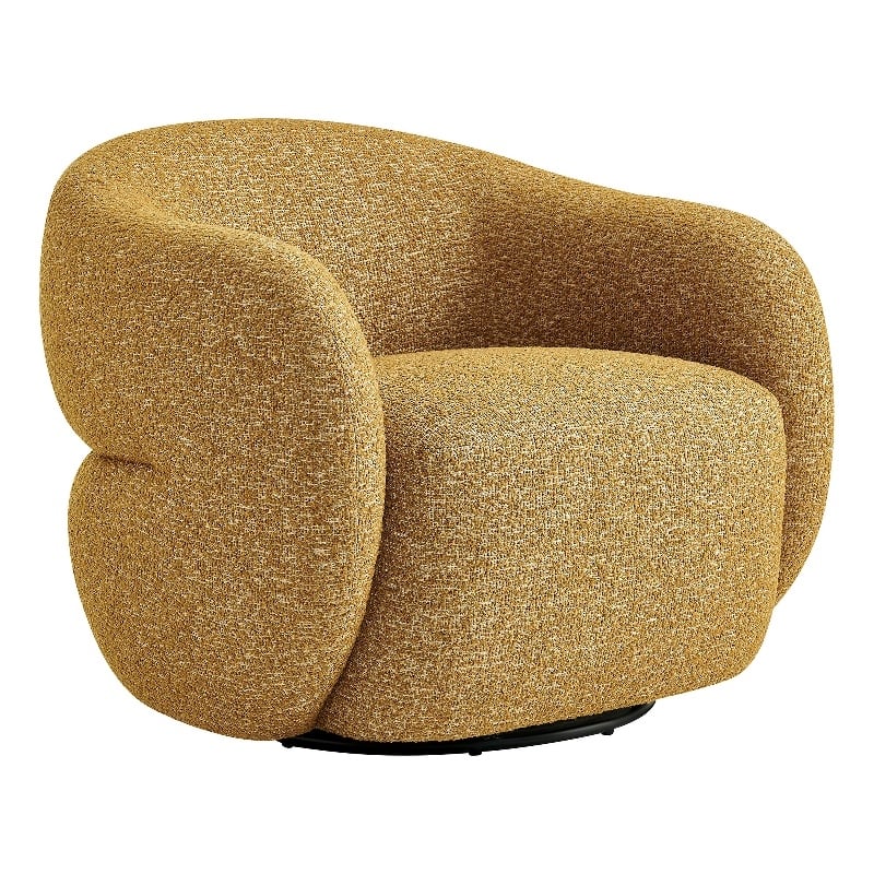 Selby Textured Fabric Swivel Accent Chair with Curved Back in Mustard