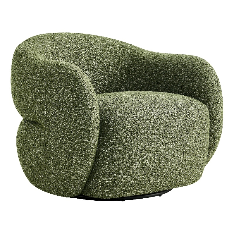 Selby Textured Fabric Swivel Accent Chair with Curved Back in Olive