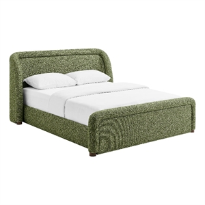 Tasmin Upholstered Fabric King Platform Bed with Rounded Headboard in Olive