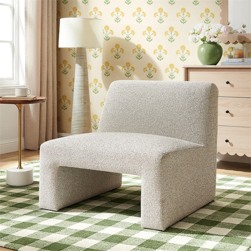 Amita Lattice Boucle Upholstered Accent Chair with Wide Seat in Marble