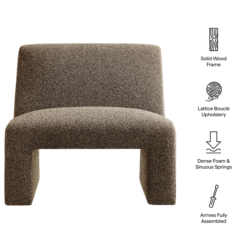 Amita Lattice Boucle Upholstered Accent Chair with Wide Seat in Earth