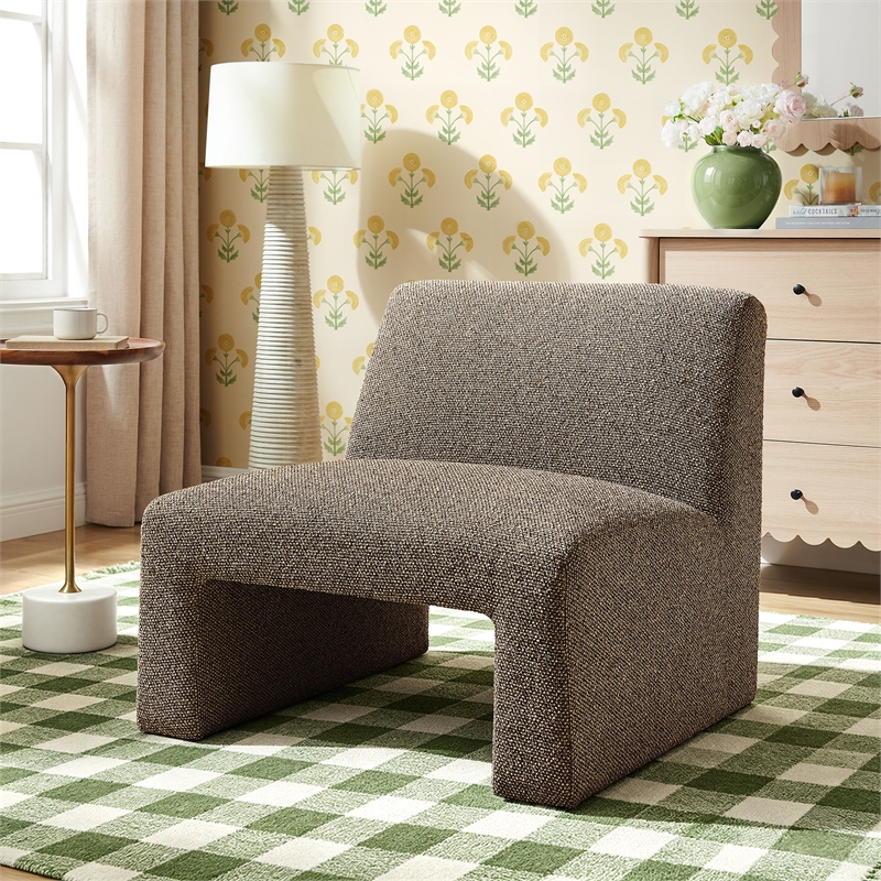Amita Lattice Boucle Upholstered Accent Chair with Wide Seat in Earth