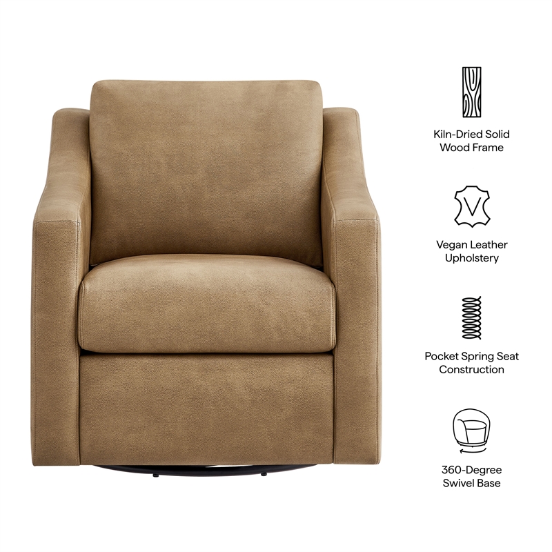 Liora Vegan Leather Swivel Armchair with Sloped Arms in Toast