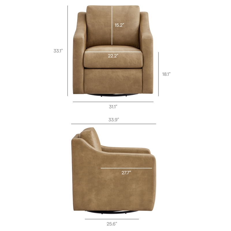 Liora Vegan Leather Swivel Armchair with Sloped Arms in Toast