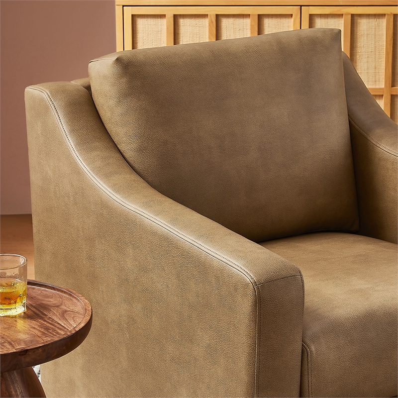 Liora Vegan Leather Swivel Armchair with Sloped Arms in Toast