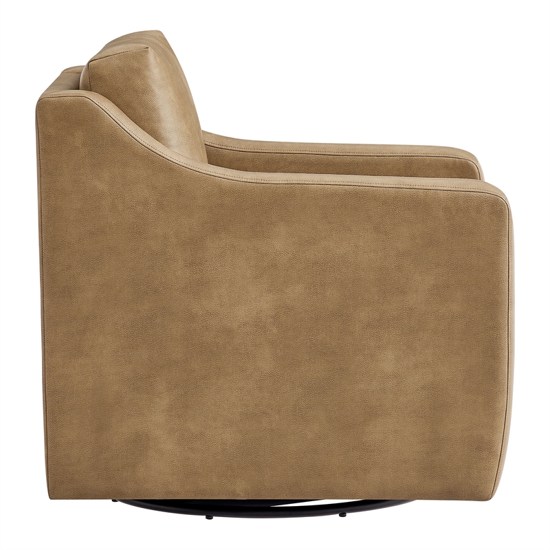 Liora Vegan Leather Swivel Armchair with Sloped Arms in Toast