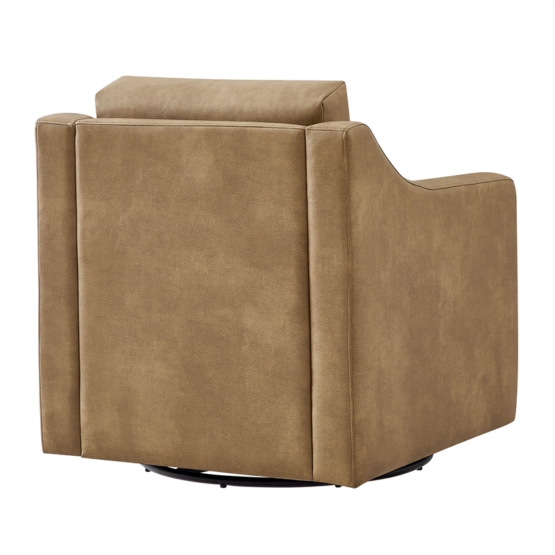 Liora Vegan Leather Swivel Armchair with Sloped Arms in Toast