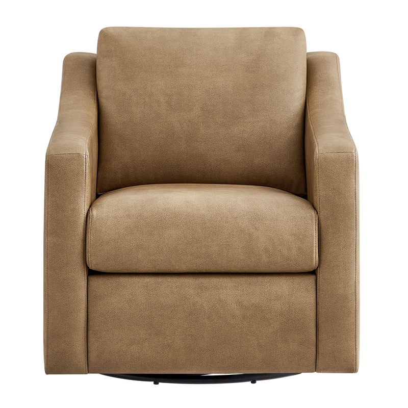 Liora Vegan Leather Swivel Armchair with Sloped Arms in Toast