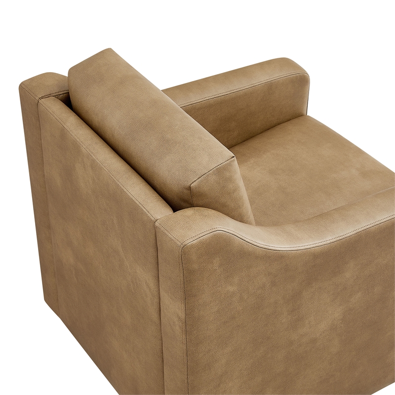 Liora Vegan Leather Swivel Armchair with Sloped Arms in Toast