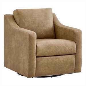 Liora Vegan Leather Swivel Armchair with Sloped Arms in Toast