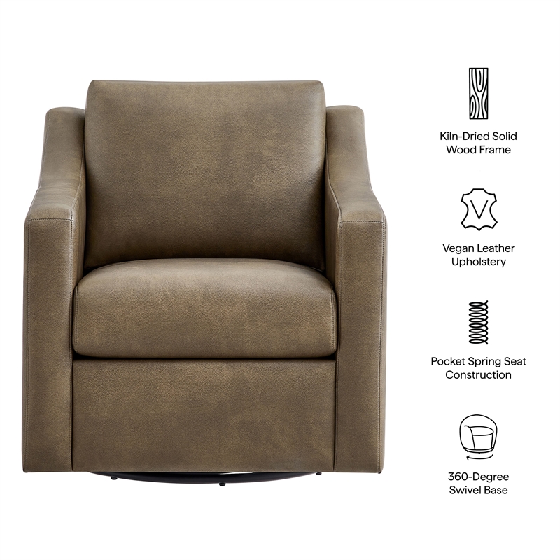 Liora Vegan Leather Swivel Armchair with Sloped Arms in Mushroom