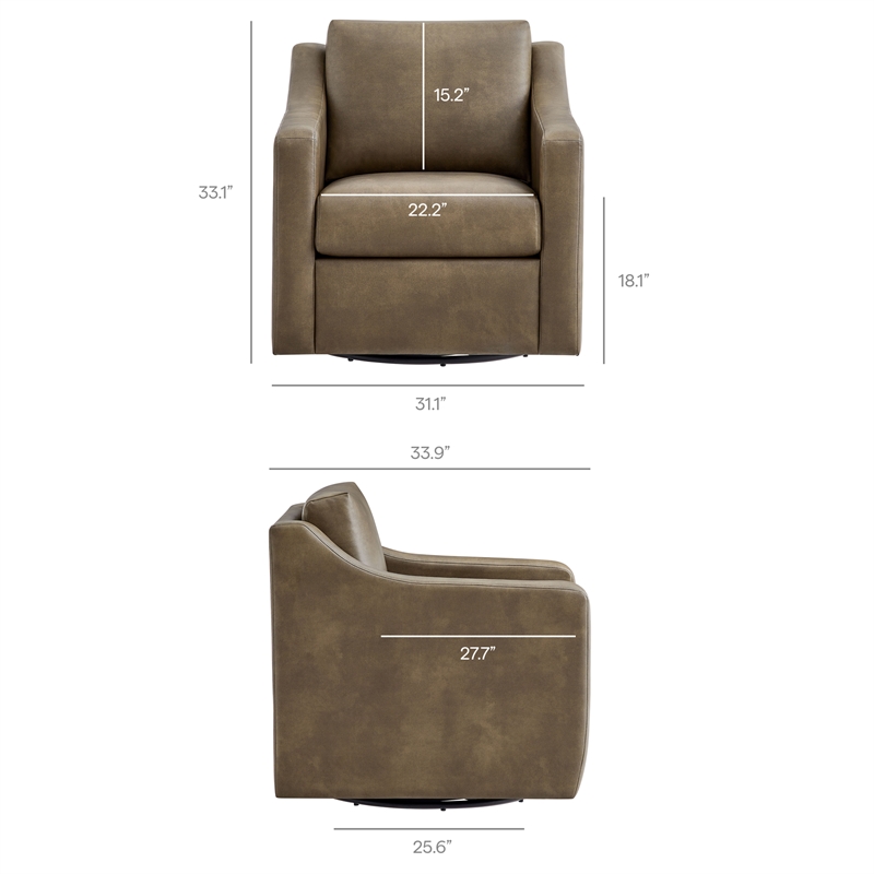 Liora Vegan Leather Swivel Armchair with Sloped Arms in Mushroom
