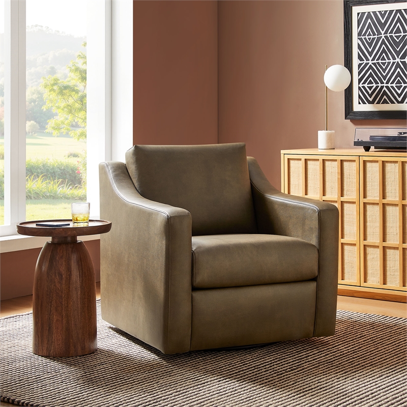 Liora Vegan Leather Swivel Armchair with Sloped Arms in Mushroom