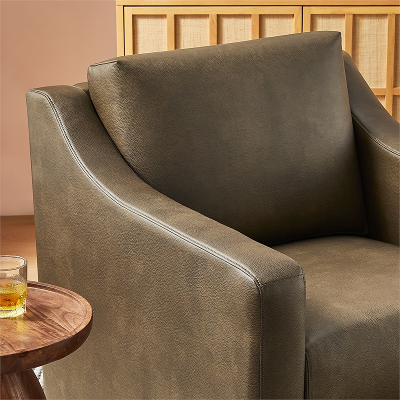 Liora Vegan Leather Swivel Armchair with Sloped Arms in Mushroom