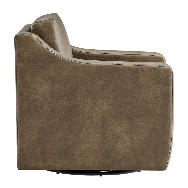 Liora Vegan Leather Swivel Armchair with Sloped Arms in Mushroom
