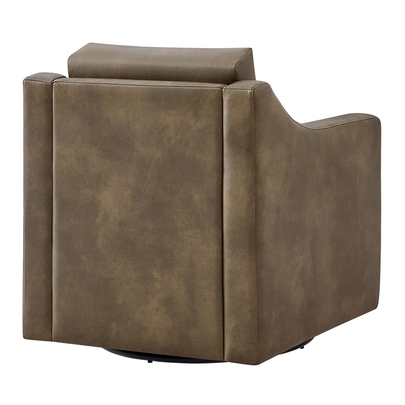 Liora Vegan Leather Swivel Armchair with Sloped Arms in Mushroom