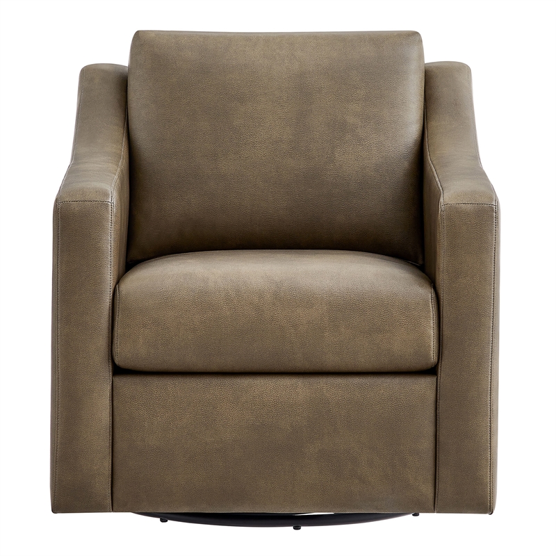 Liora Vegan Leather Swivel Armchair with Sloped Arms in Mushroom