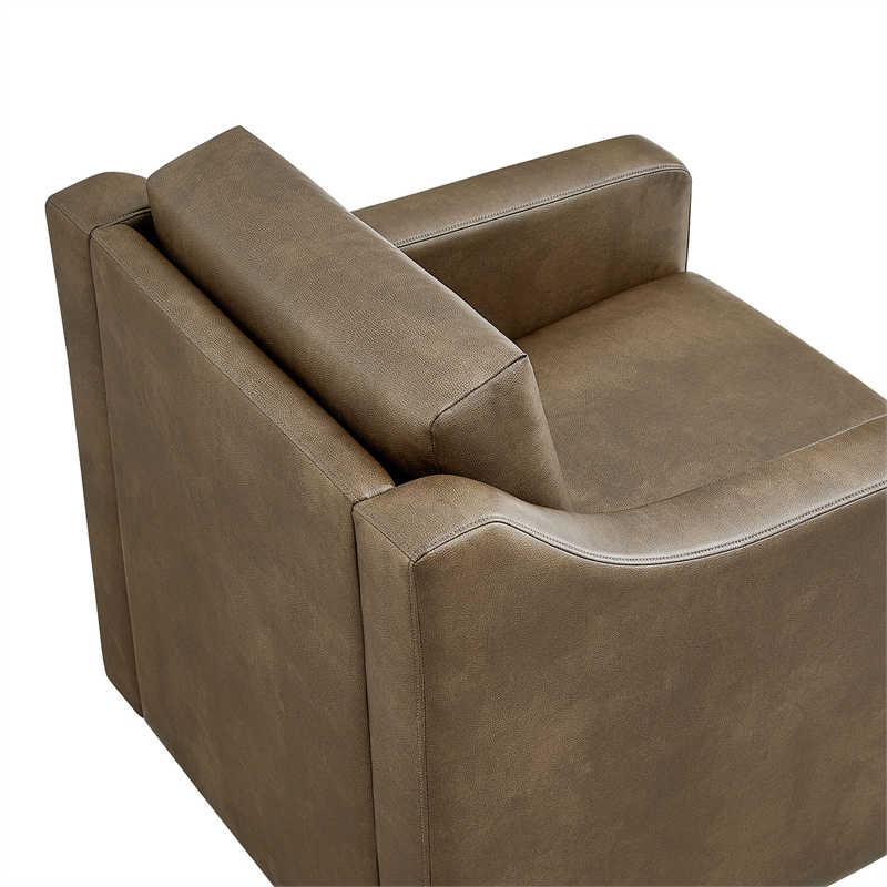 Liora Vegan Leather Swivel Armchair with Sloped Arms in Mushroom