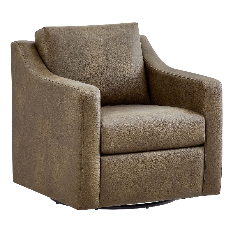 Liora Vegan Leather Swivel Armchair with Sloped Arms in Mushroom