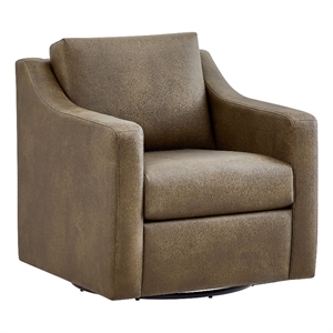 Liora Vegan Leather Swivel Armchair with Sloped Arms in Mushroom