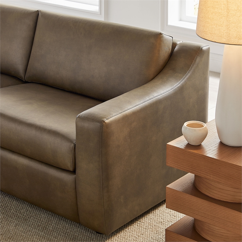Liora 87 Inch Vegan Leather Sofa with Sloped Arms in Mushroom