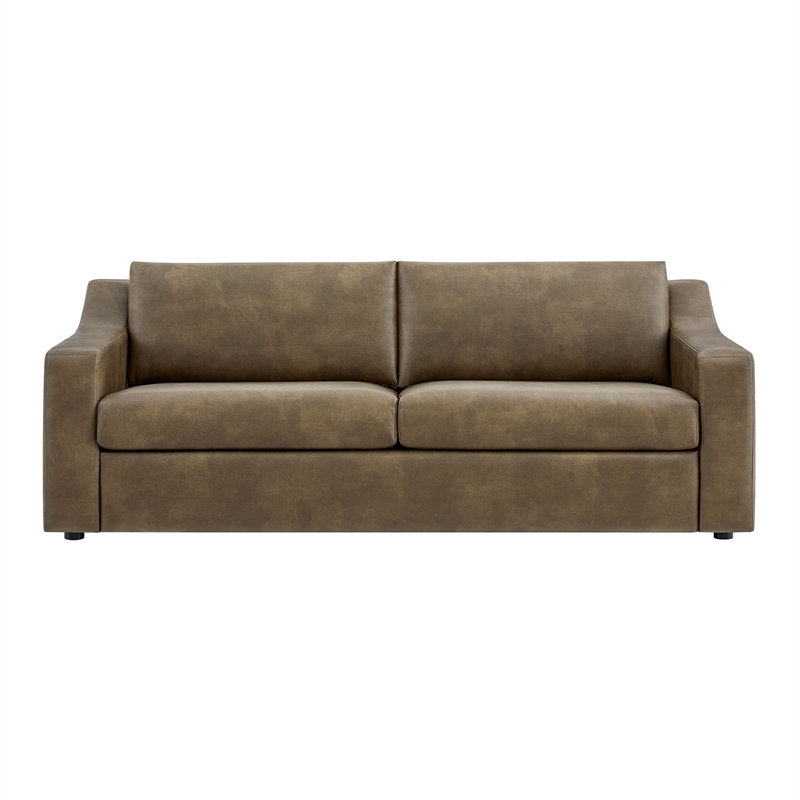 Liora 87 Inch Vegan Leather Sofa with Sloped Arms in Mushroom
