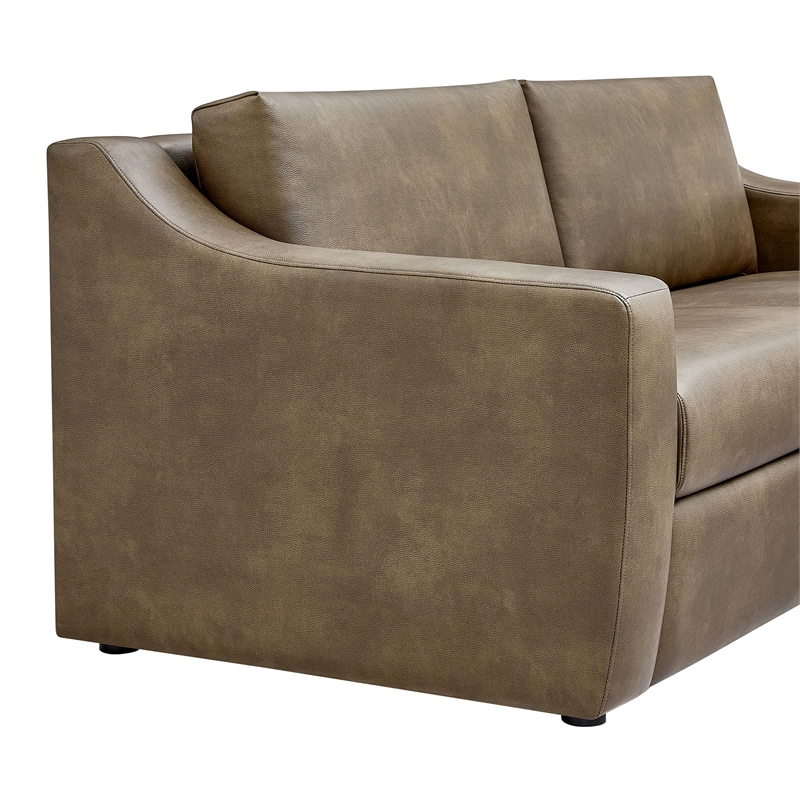 Liora 87 Inch Vegan Leather Sofa with Sloped Arms in Mushroom